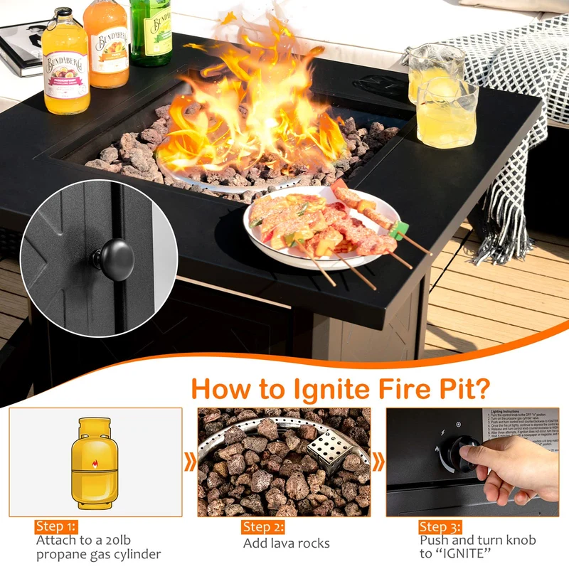 50000 BTU 28 in. x 25.5 in. Metal Square Outdoor Propane Gas Fire Pit Table with Lava Rock