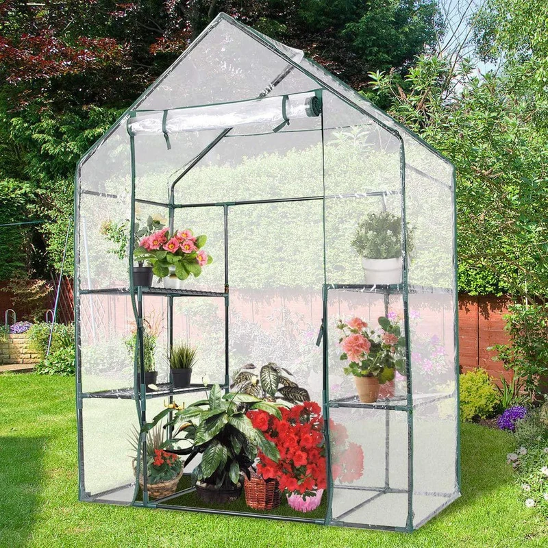 56 in. W x 29 in. D x 77 in. H Green Portable Gardening Plant Walk-In 4 Shelves Greenhouse