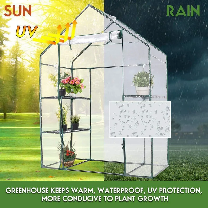 56 in. W x 29 in. D x 77 in. H Green Portable Gardening Plant Walk-In 4 Shelves Greenhouse