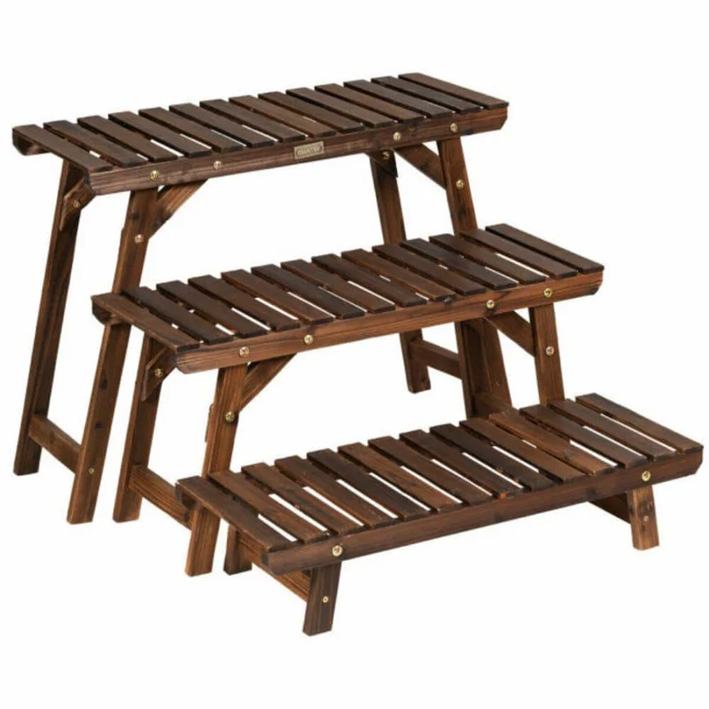 30 in. W x10 in. D x 21 in. H? 3-Tier Brown Step Wooden Plant Stand