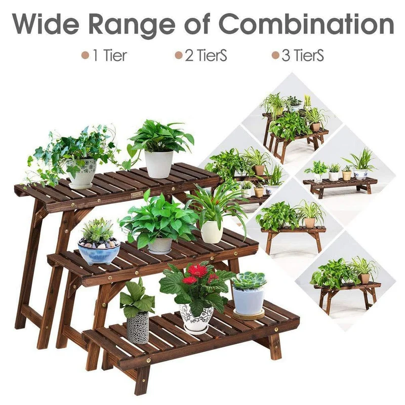 30 in. W x10 in. D x 21 in. H? 3-Tier Brown Step Wooden Plant Stand