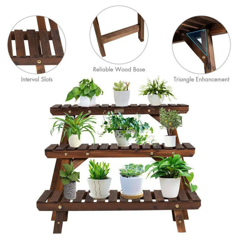 30 in. W x10 in. D x 21 in. H? 3-Tier Brown Step Wooden Plant Stand