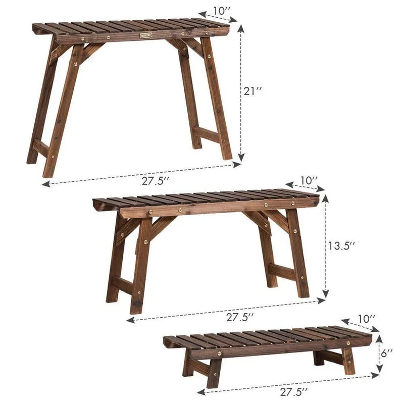 30 in. W x10 in. D x 21 in. H? 3-Tier Brown Step Wooden Plant Stand