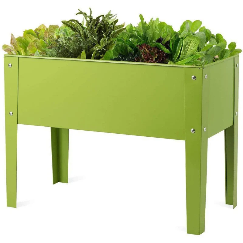 24.5 in. L x 12.5 in. W x 18 in. H Green Metal Outdoor Raised Garden Planter Flower Bed Box