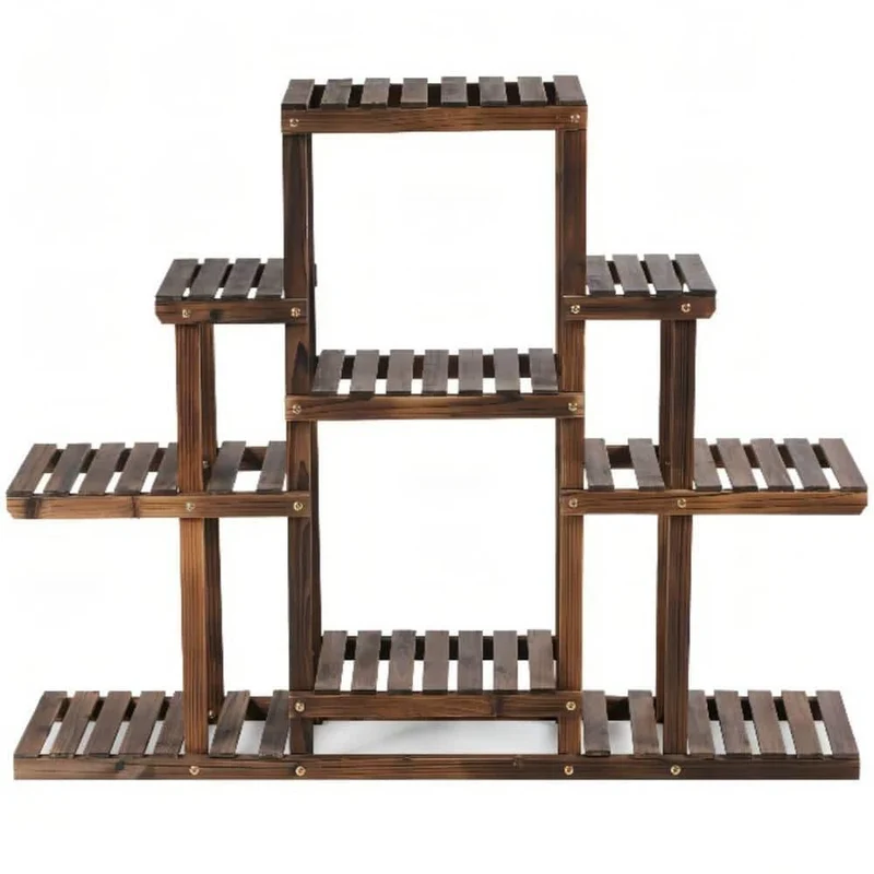 6-Tier Wood Outdoor Plant Stand Plant Display Rack Multifunctional Storage Shelf