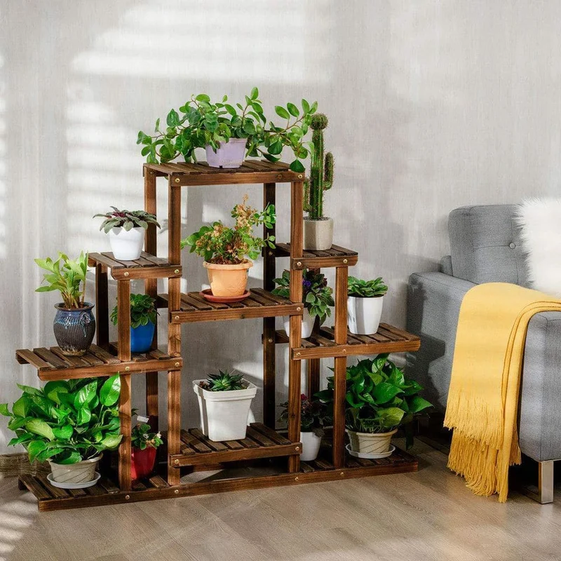 6-Tier Wood Outdoor Plant Stand Plant Display Rack Multifunctional Storage Shelf