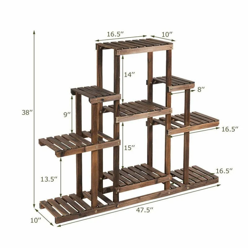 6-Tier Wood Outdoor Plant Stand Plant Display Rack Multifunctional Storage Shelf