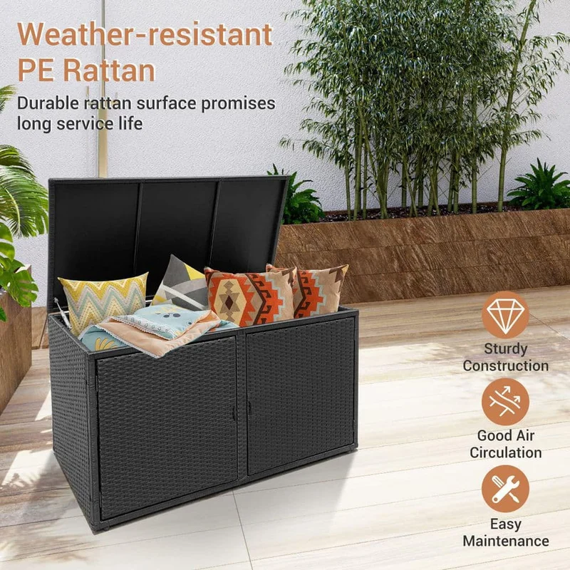88 Gal. Black Steel Outdoor Storage Bench Patio Storage Container Box