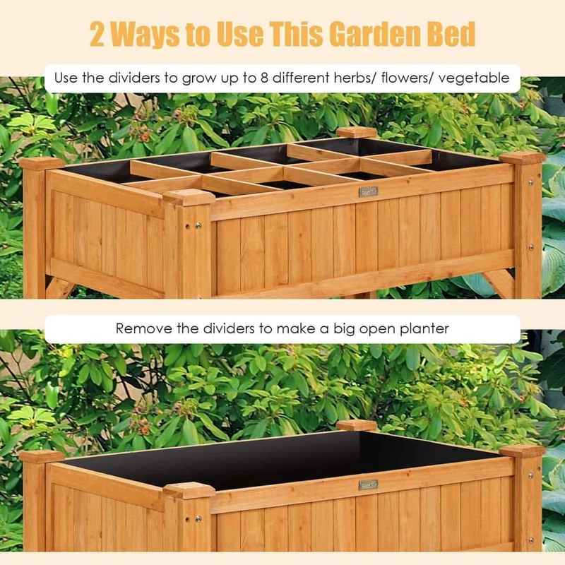 35.5 in. x 24 in. x 36 in. Wood Raised Garden Bed with Liner and Shelf