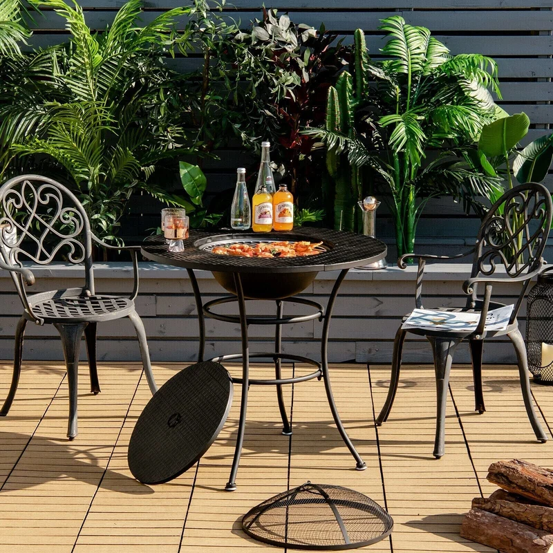 31.5 in. Metal Outdoor Fire Pit with Grill and Poker