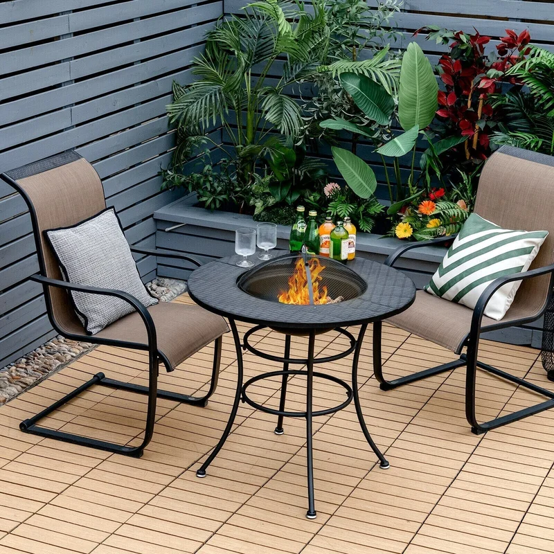 31.5 in. Metal Outdoor Fire Pit with Grill and Poker