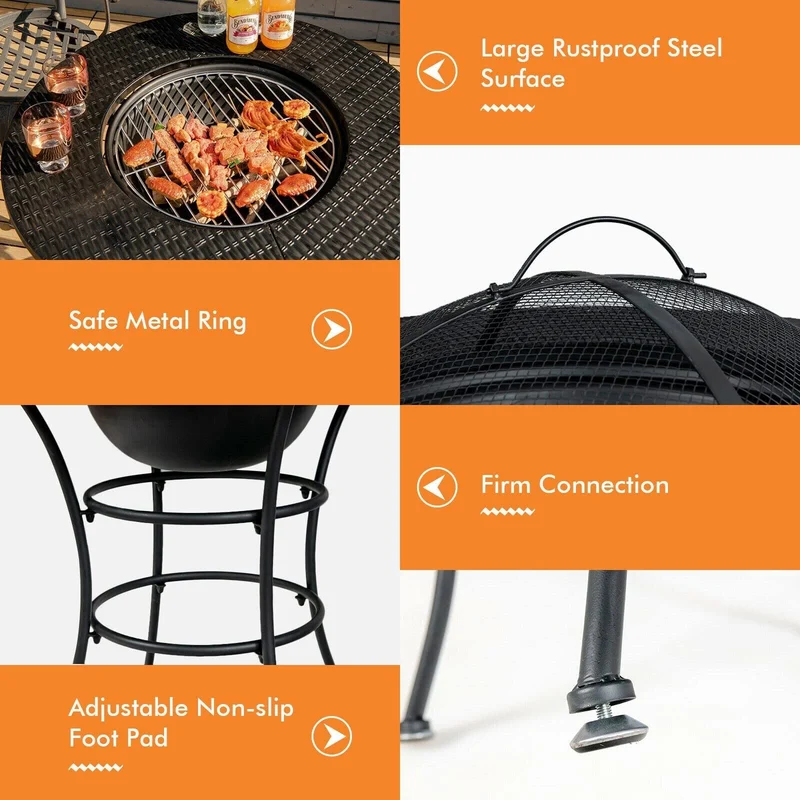 31.5 in. Metal Outdoor Fire Pit with Grill and Poker