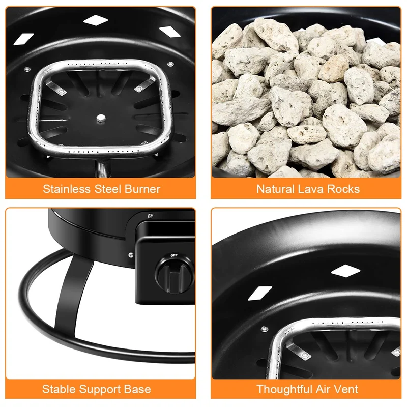 Portable Propane Gas Fire Pit with Cover and Carry Kit