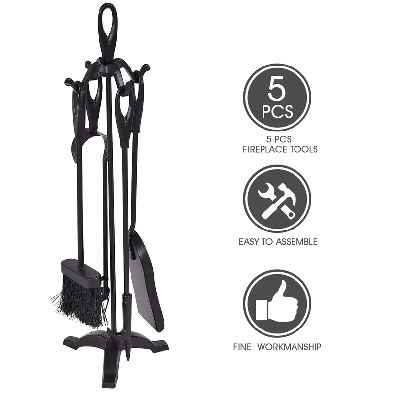 Black 5-Piece Fireplace Tool Set