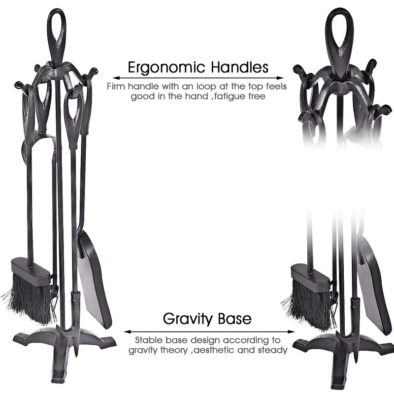 Black 5-Piece Fireplace Tool Set