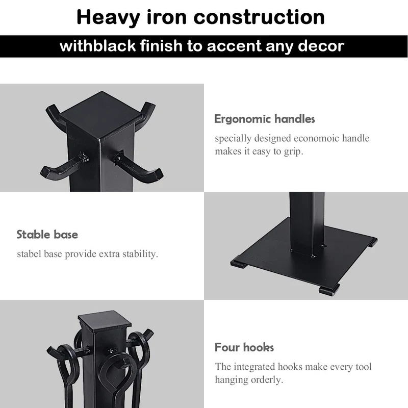 Black 5-Piece Fireplace Tool Set with Classic Annulus Handles