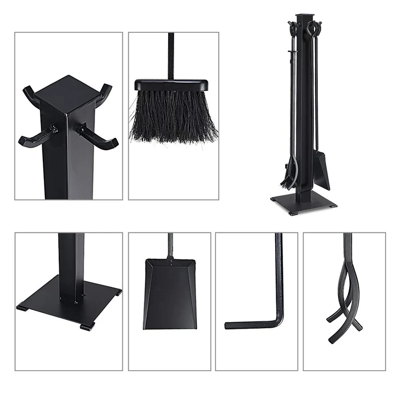 Black 5-Piece Fireplace Tool Set with Classic Annulus Handles