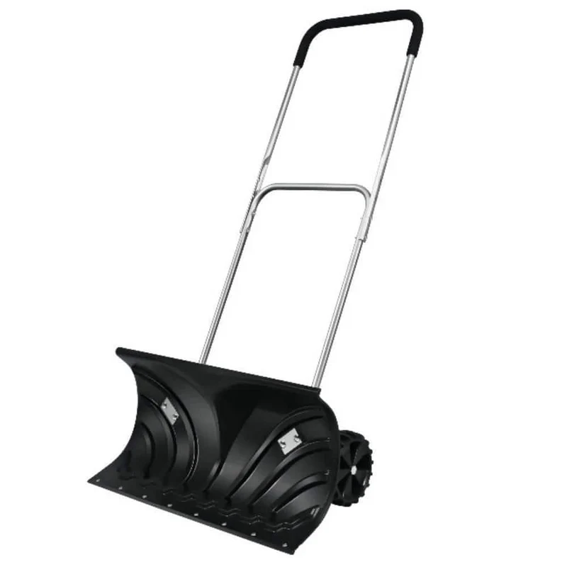 51 in. Metal Adjustable Handle Plastic Snow Shovel Rolling Pusher