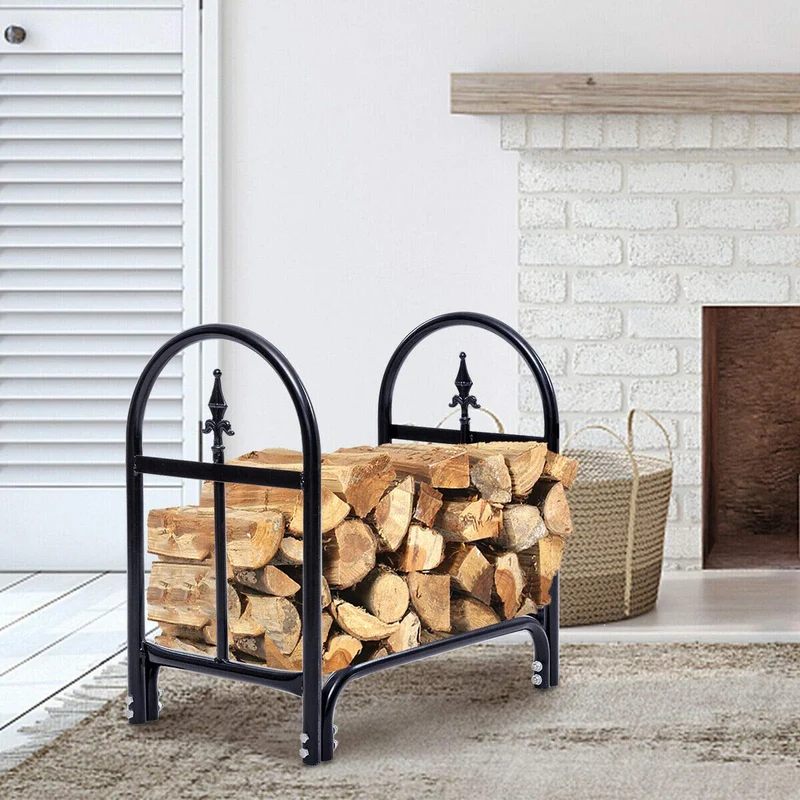 24 in. W x 13 in. H Black Heavy Duty Steel Firewood Storage Log Holder