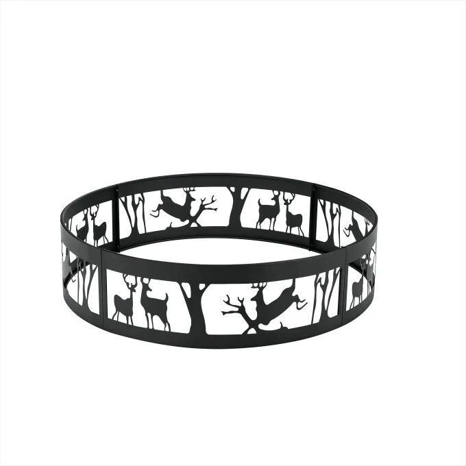 36 in. x 9 in. Metal Fire Pit Ring in Black with Fire Poker