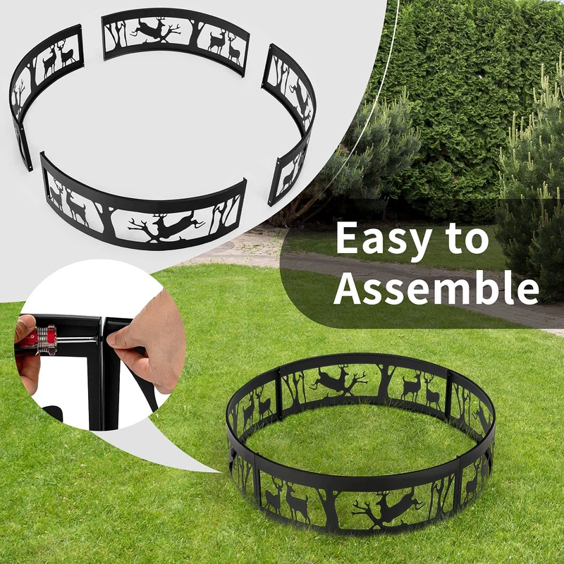 36 in. x 9 in. Metal Fire Pit Ring in Black with Fire Poker