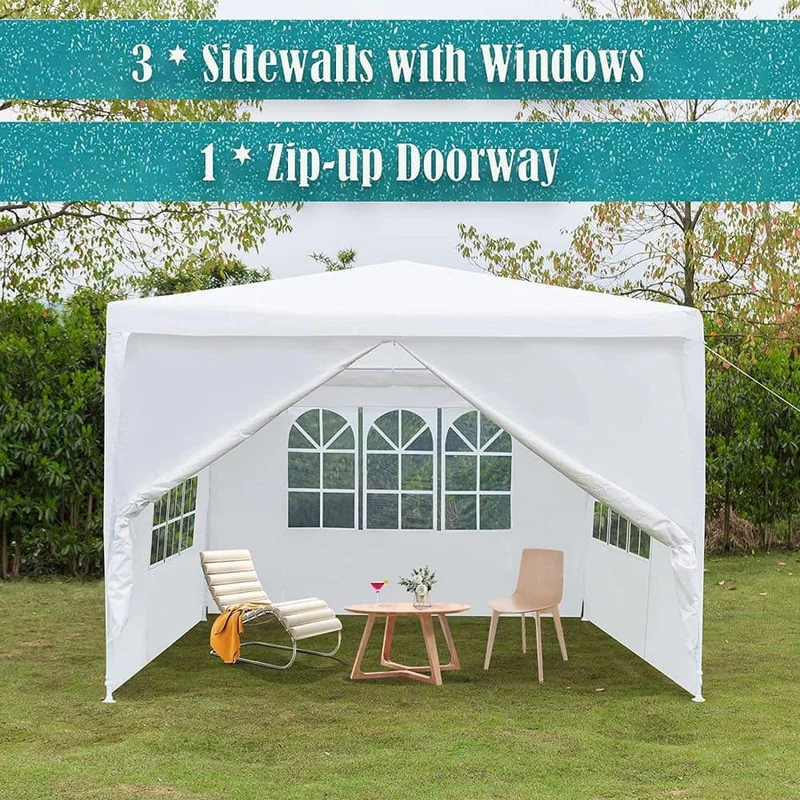 10 ft. x 10 ft. White Canopy Tent Heavy-Duty Wedding Party Tent Canopy with 4 Removable Side Walls
