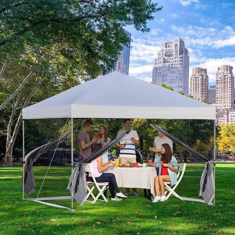 10 ft. x 10 ft. White Pop Up Canopy Party Tent with Mesh Curtains