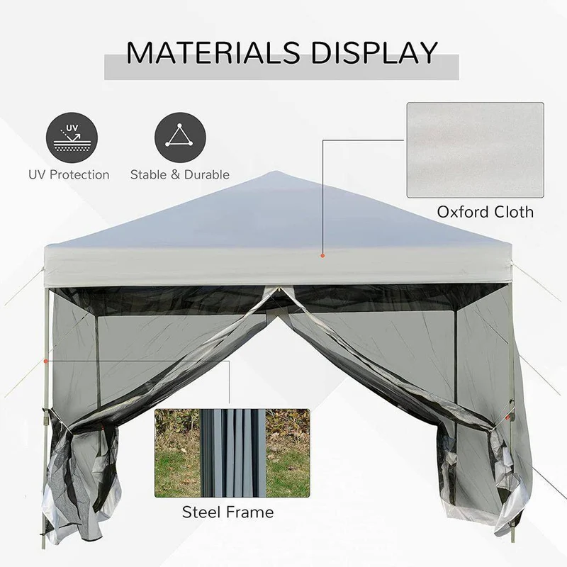 10 ft. x 10 ft. White Pop Up Canopy Party Tent with Mesh Curtains