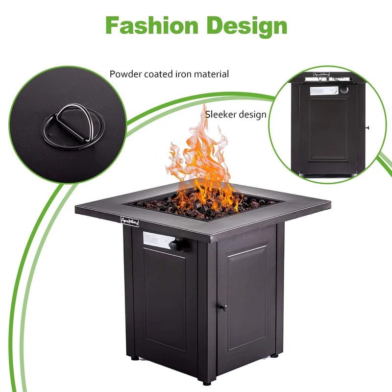 28 in. W Brown Weather Resistant Metal Outdoor Fire Pit Table with 50000 BTU Burner
