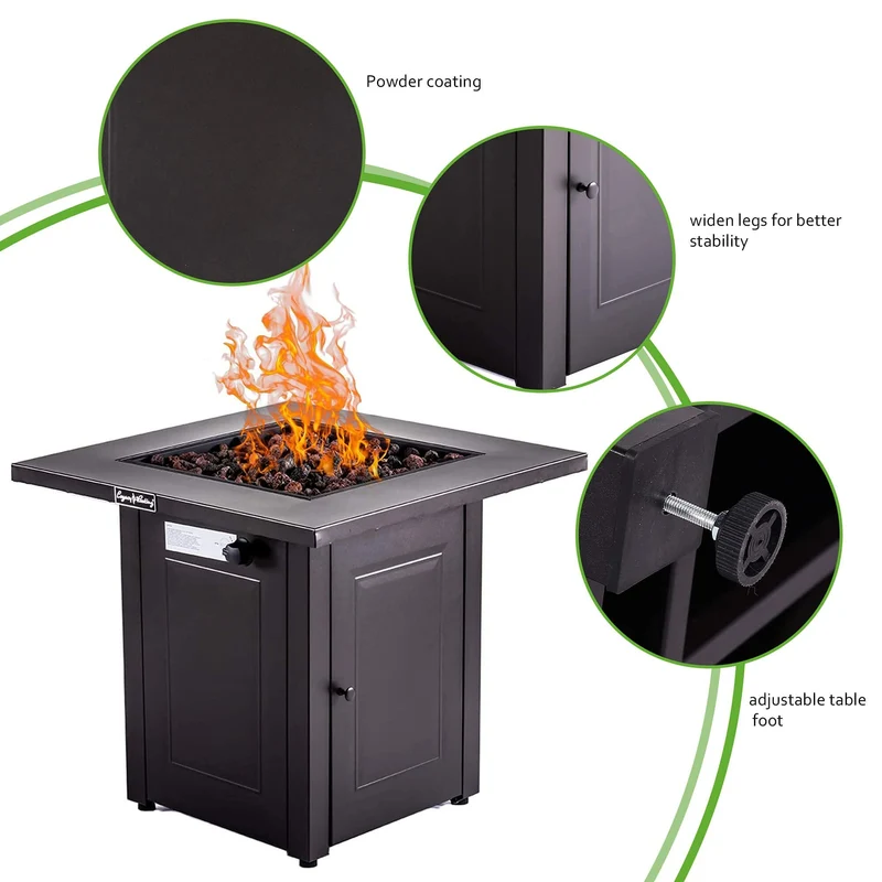 28 in. W Brown Weather Resistant Metal Outdoor Fire Pit Table with 50000 BTU Burner