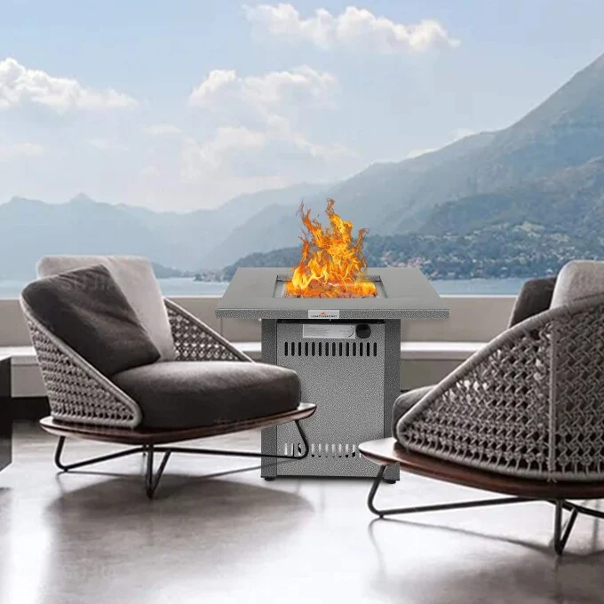 28 in. 50,000BTU Metal Fire Pit Propane Gas Fire Pit Table Rectangular Tabletop