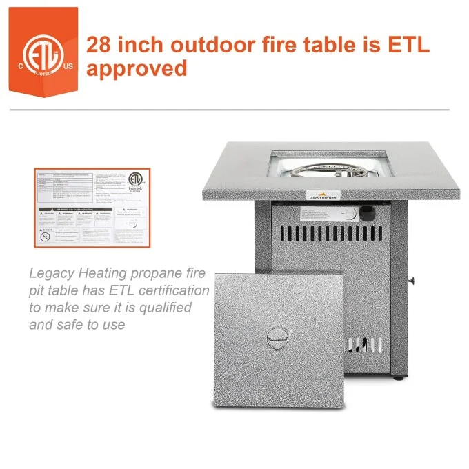 28 in. 50,000BTU Metal Fire Pit Propane Gas Fire Pit Table Rectangular Tabletop