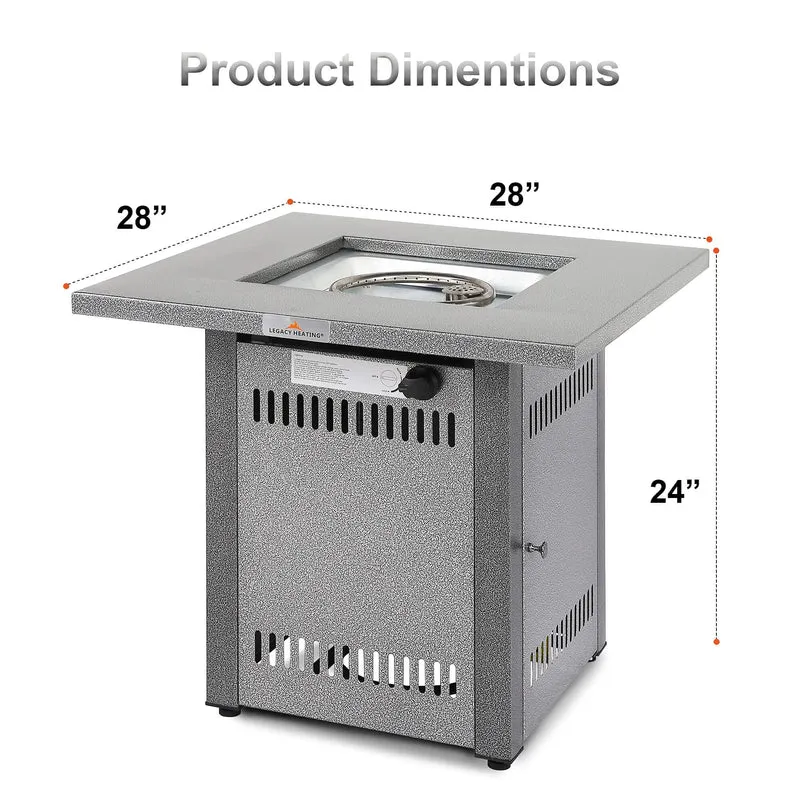 28 in. 50,000BTU Metal Fire Pit Propane Gas Fire Pit Table Rectangular Tabletop