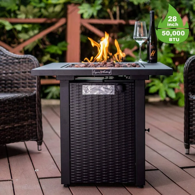 28 in. W Black Square Weather Resistant Steel Outdoor Gas Propane Fire Pit Table with 50000 BTU Burner