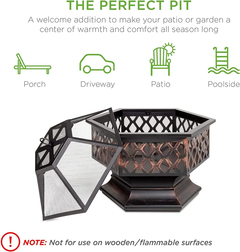 24 in. Metal Deep Bowl Fire Pit in Black