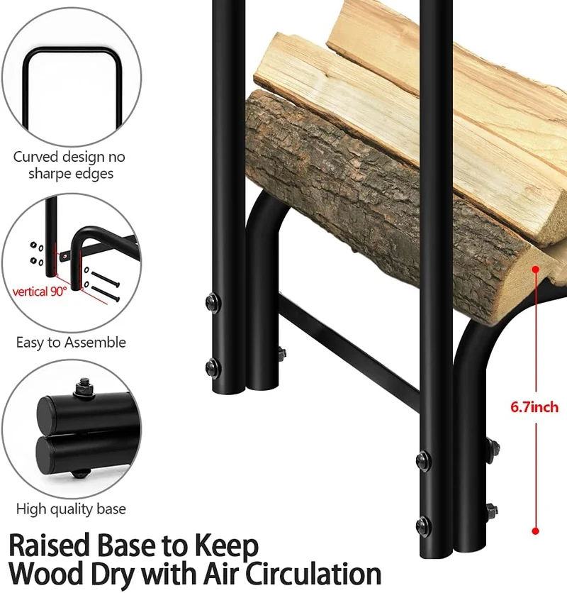 96 in. D x 14 in. H x 48 in. W Firewood Rack with Black Powder-Coated Finish