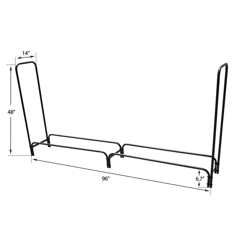 96 in. D x 14 in. H x 48 in. W Firewood Rack with Black Powder-Coated Finish