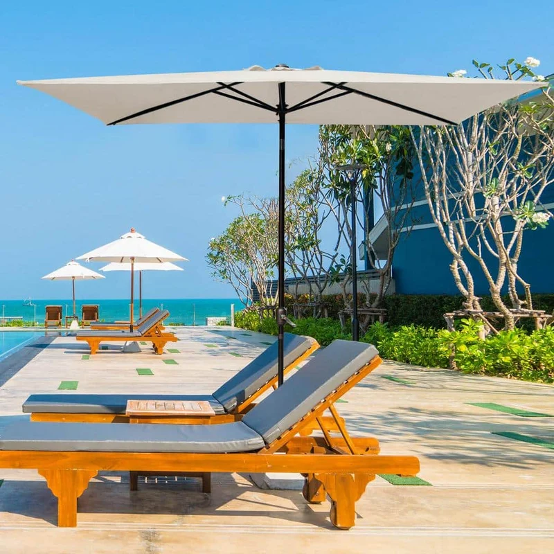 9 ft. x 6 ft. Aluminum Market Patio Umbrella in Tan with Push-Button Tilt
