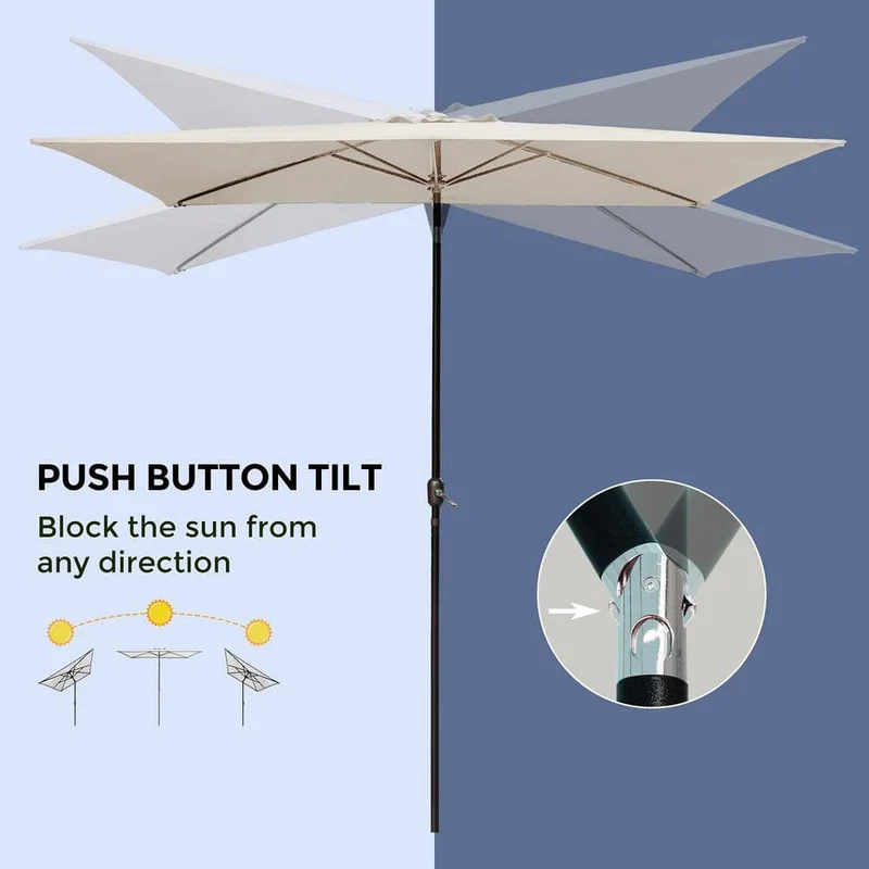 9 ft. x 6 ft. Aluminum Market Patio Umbrella in Tan with Push-Button Tilt