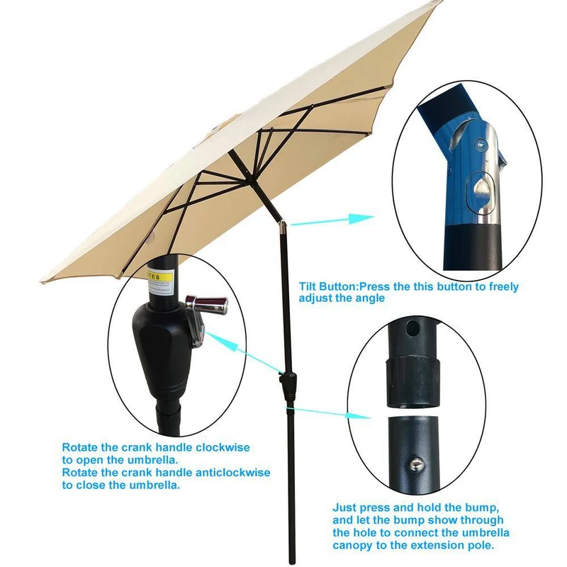 9 ft. x 6 ft. Aluminum Market Patio Umbrella in Tan with Push-Button Tilt