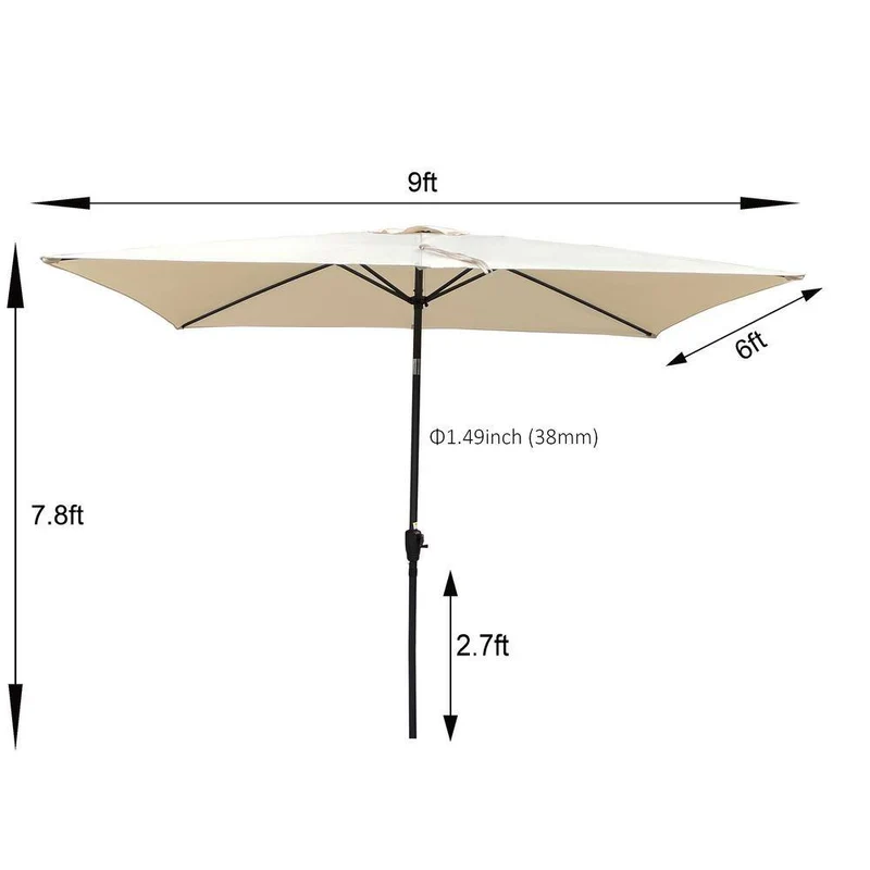 9 ft. x 6 ft. Aluminum Market Patio Umbrella in Tan with Push-Button Tilt