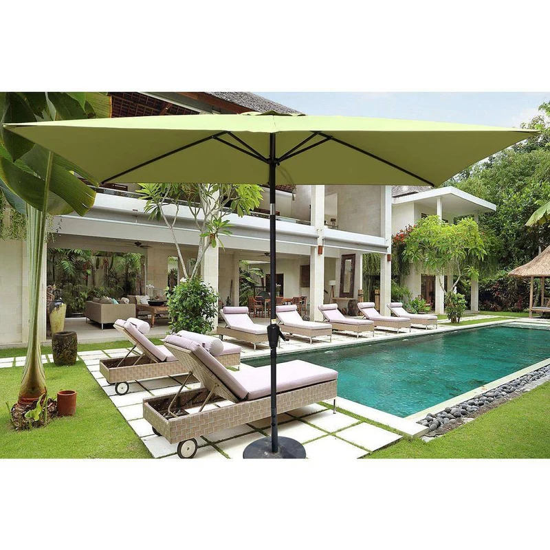 9 ft. x 6 ft. Aluminum Market Patio Umbrella in Lime Green with Push-Button Tilt