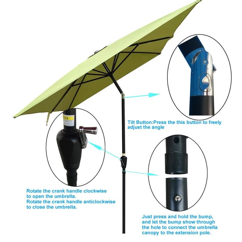 9 ft. x 6 ft. Aluminum Market Patio Umbrella in Lime Green with Push-Button Tilt