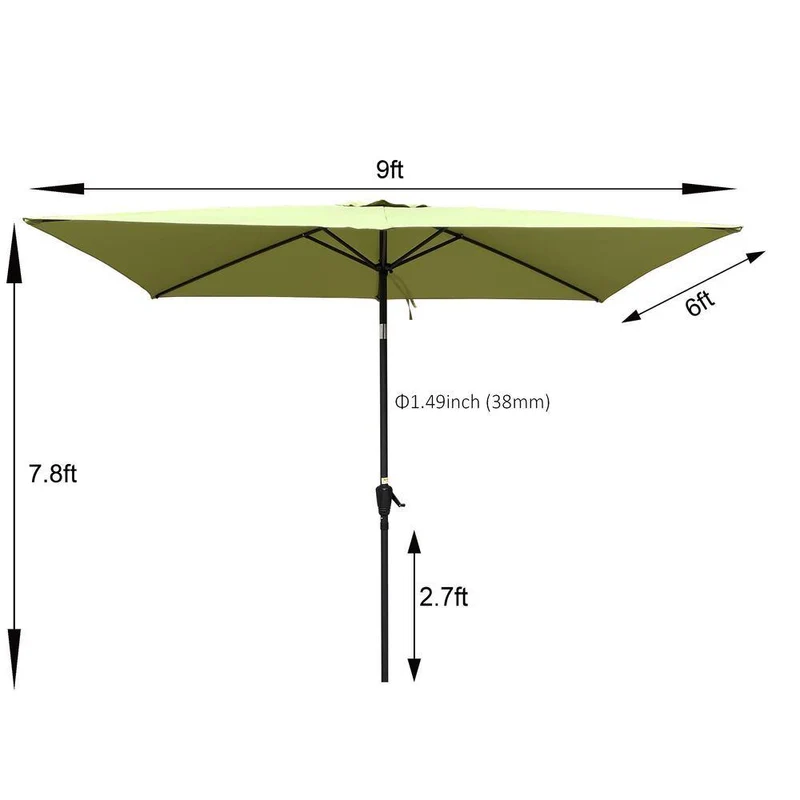 9 ft. x 6 ft. Aluminum Market Patio Umbrella in Lime Green with Push-Button Tilt