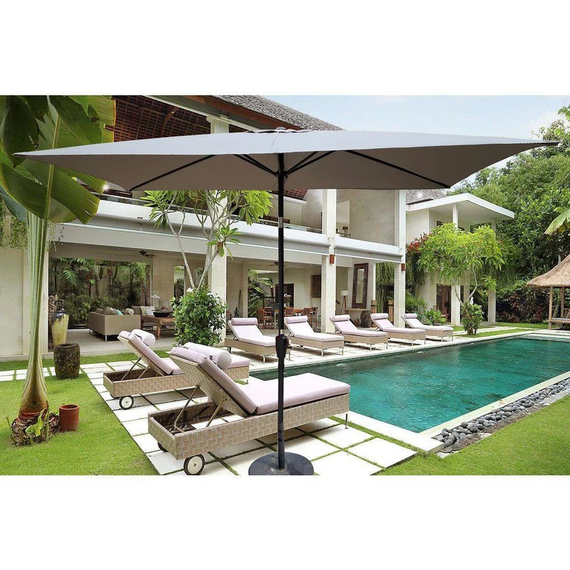 9 ft. x 6 ft. Aluminum Market Patio Umbrella in Medium Grey with Push-Button Tilt