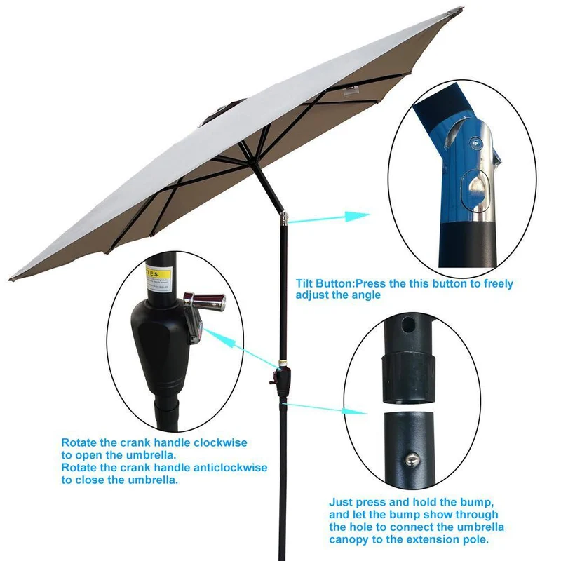 9 ft. x 6 ft. Aluminum Market Patio Umbrella in Medium Grey with Push-Button Tilt