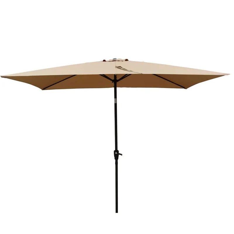 9 ft. x 6 ft. Aluminum Market Patio Umbrella in Brown with Push-Button Tilt