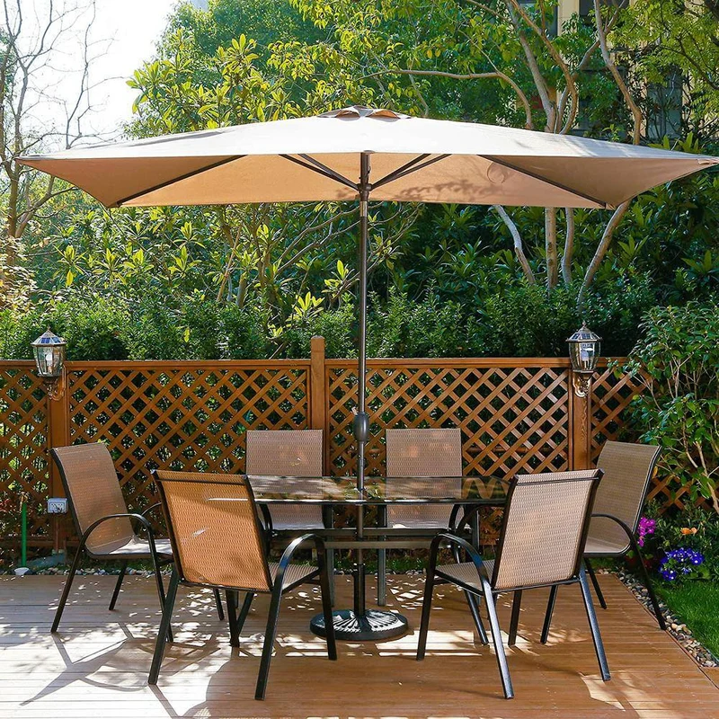 9 ft. x 6 ft. Aluminum Market Patio Umbrella in Brown with Push-Button Tilt