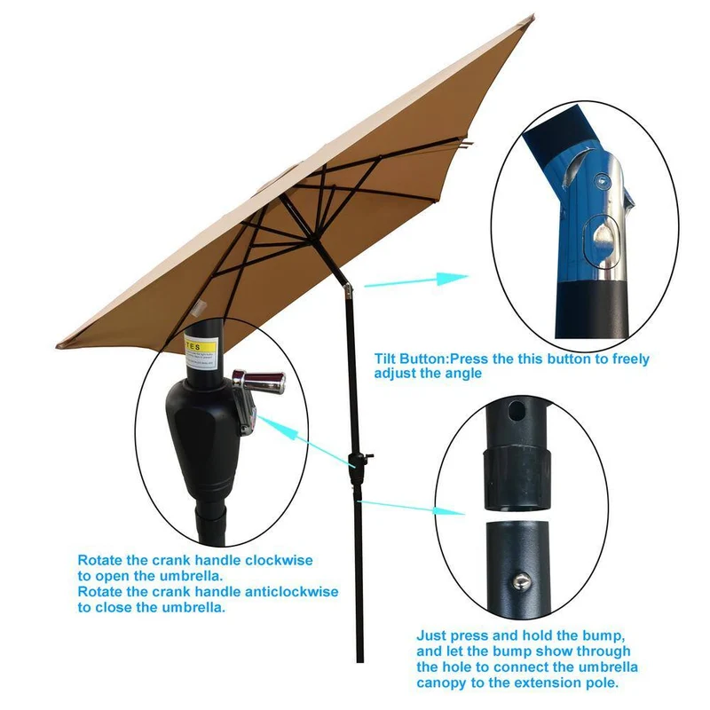 9 ft. x 6 ft. Aluminum Market Patio Umbrella in Brown with Push-Button Tilt
