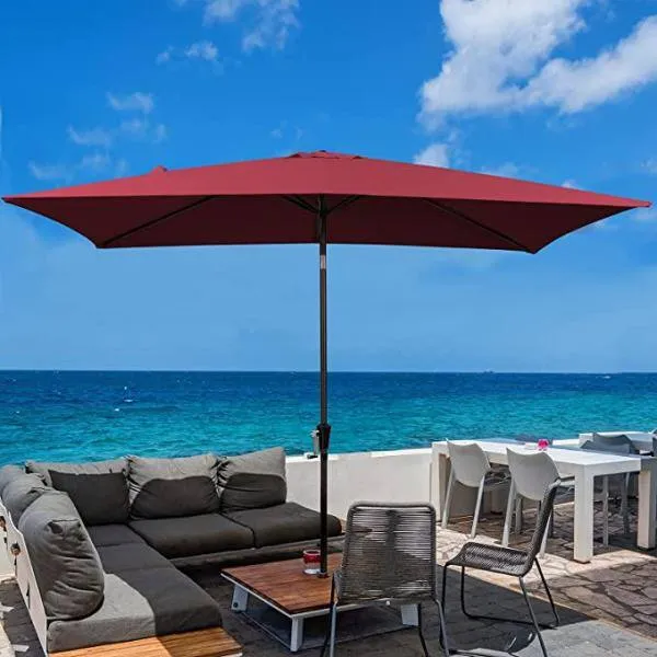 9 ft. x 6 ft. Aluminum Market Patio Umbrella in Burgundy with Push-Button Tilt